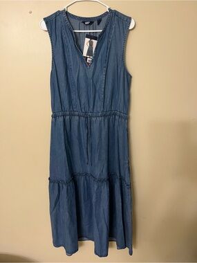 Lands' Ends women Sleeveless Denim-Blue Drawstring Dress